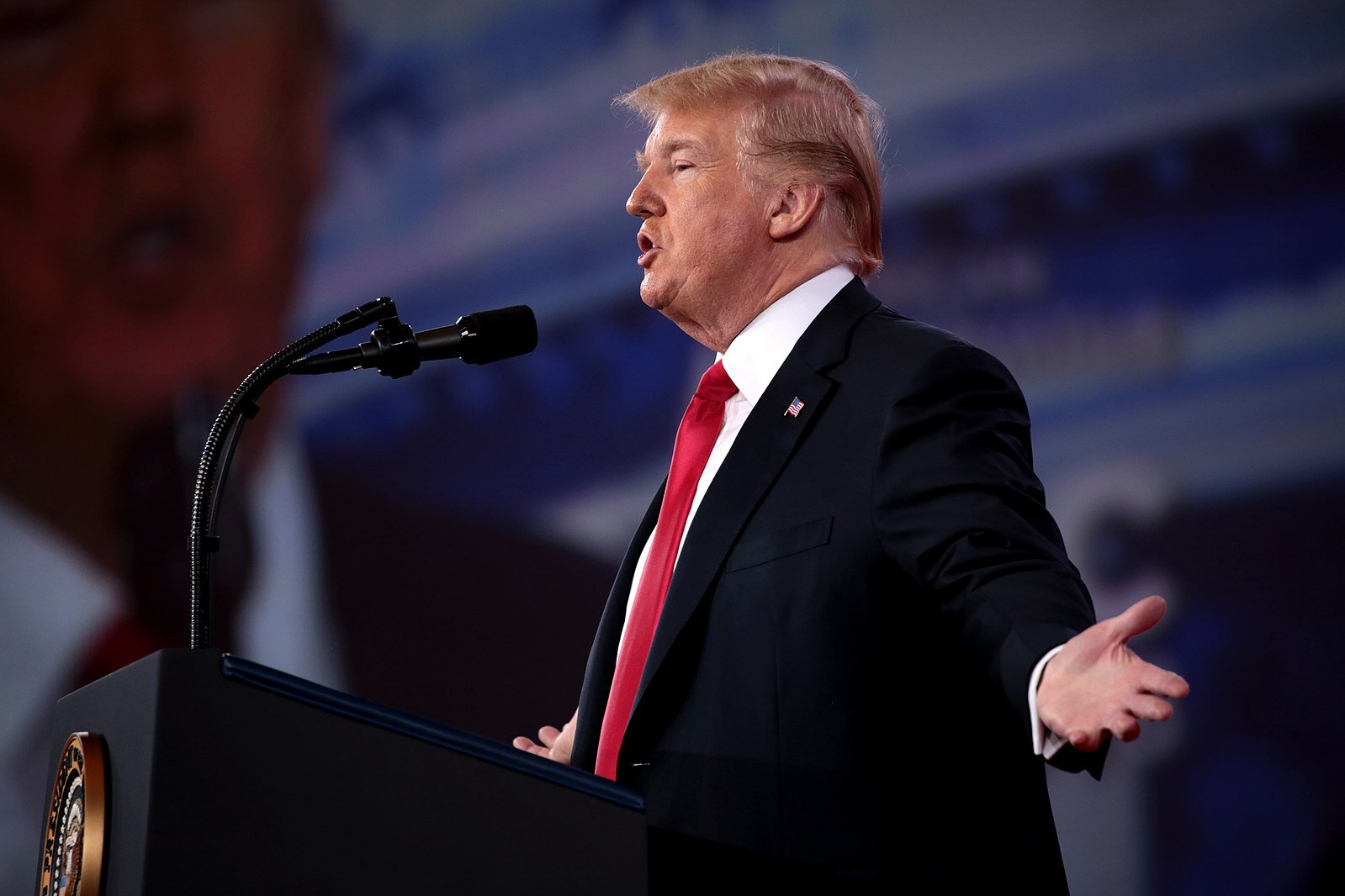 President of the United States Donald Trump speaking at the 2018 Conservative Political Action Conference (CPAC) in National Harbor, Maryland. (Photo by Gage Skidmore)