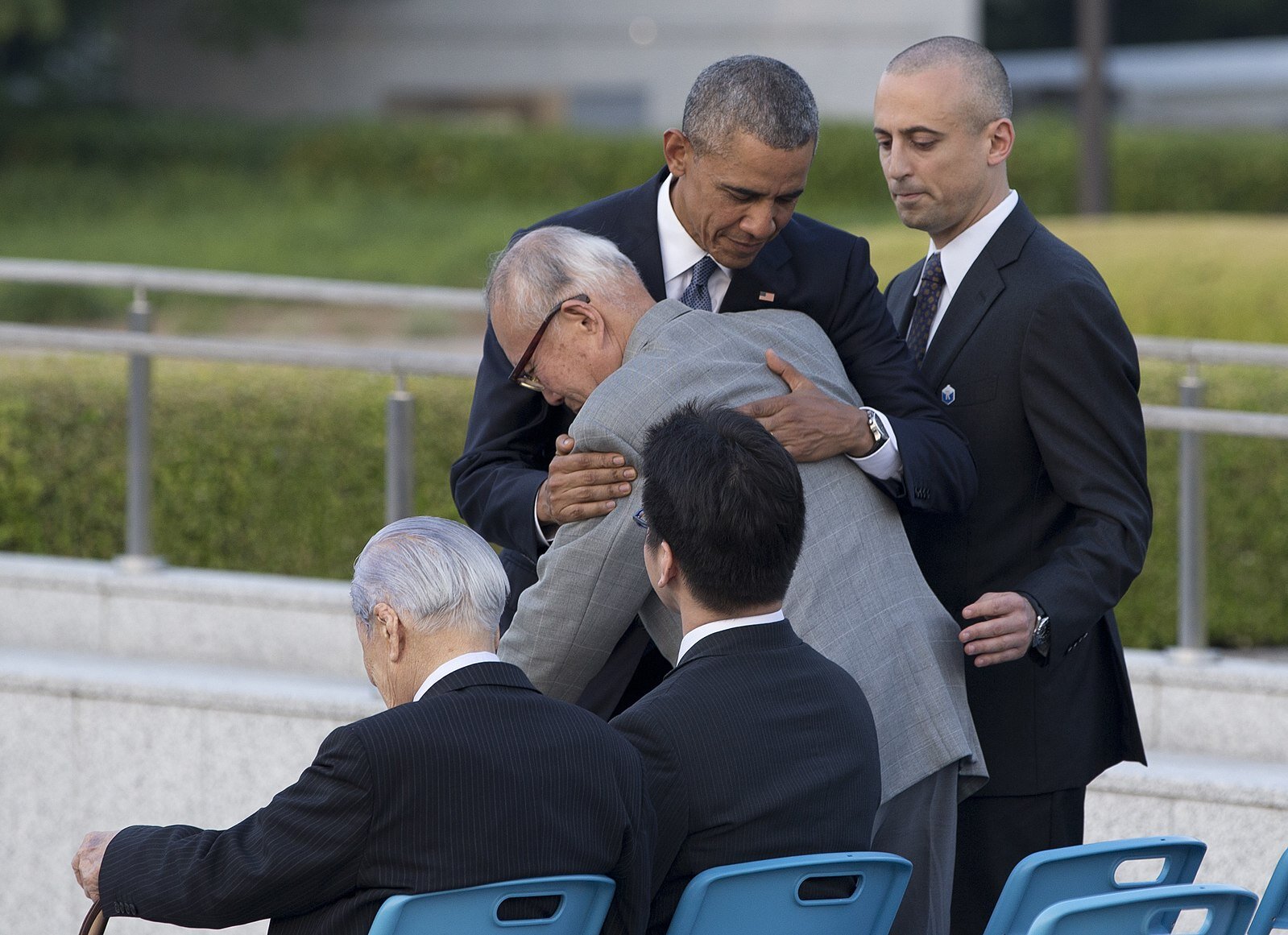 May 26th, 2016 - U.S. President Barack Obama hugs Shigeaki Mori, an atomic bomb survivor; creator of the memorial for American WWII POWs killed at Hiroshima, during a ceremony at Hiroshima Peace Memorial Park in Hiroshima