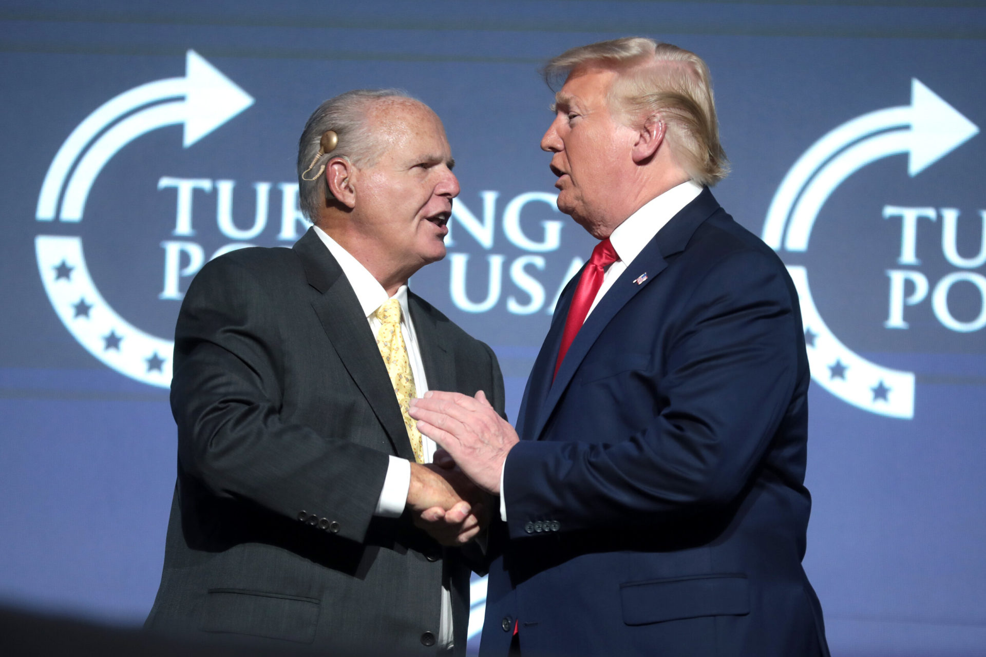 Rush Limbaugh and President of the United States Donald Trump speaking at the 2019 Student Action Summit hosted by Turning Point USA at the Palm Beach County Convention Center in West Palm Beach, Florida. (Photo by Gage Skidmore | Flickr)