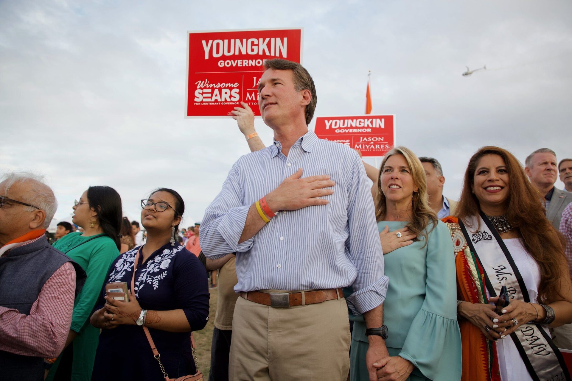 August 16, 2021 – Glenn Young (center) attending 75th India Independence Day in Centreville, Virginia (Photo by Youngkin for Governor | Flickr)