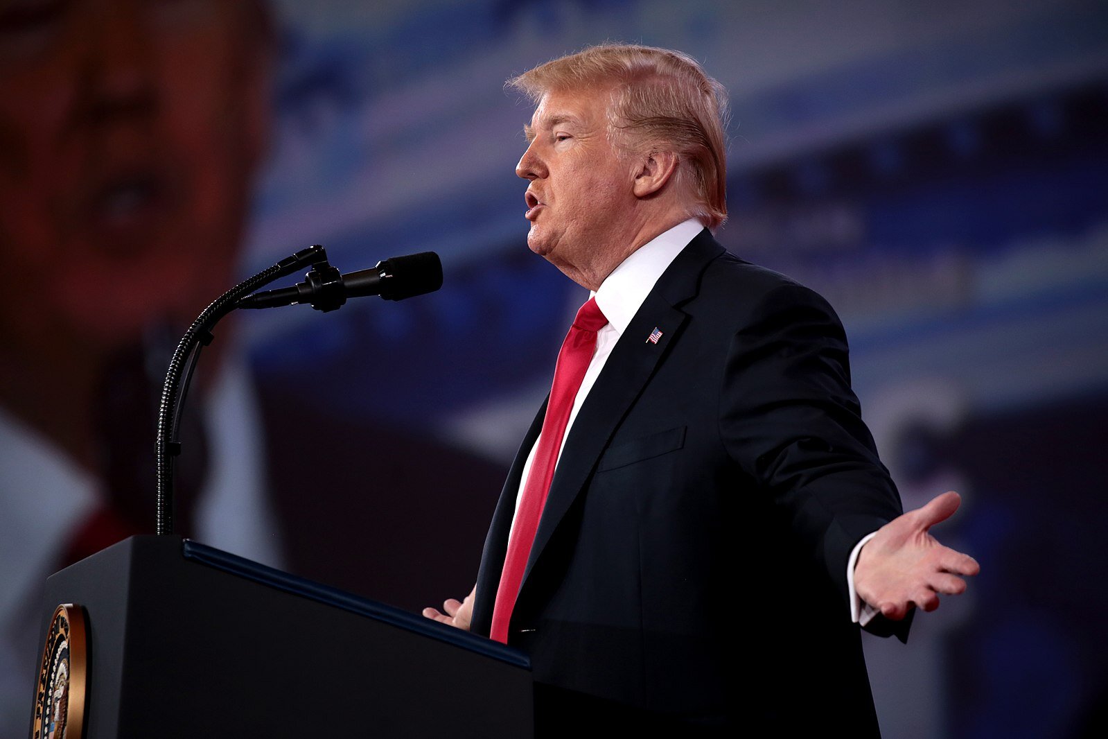February 23, 2018 - President of the United States Donald Trump speaking at the 2018 Conservative Political Action Conference (CPAC) in National Harbor, Maryland. (Photo by Gage Skidmore | Wikimedia Commons)