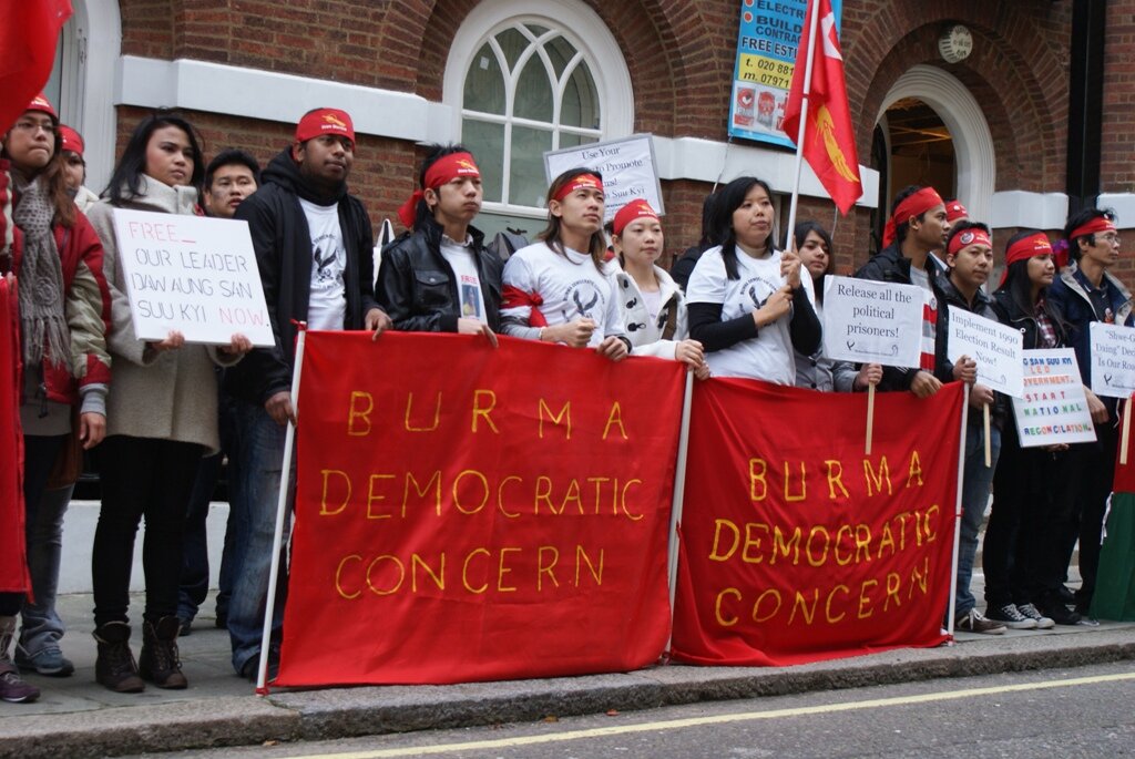 November, 12th 2010 - ‘Release Daw Aung San Suu Kyi Protest’ in London. (Photo by Burma Democratic Concern (BDC) | Wikimedia Commons)