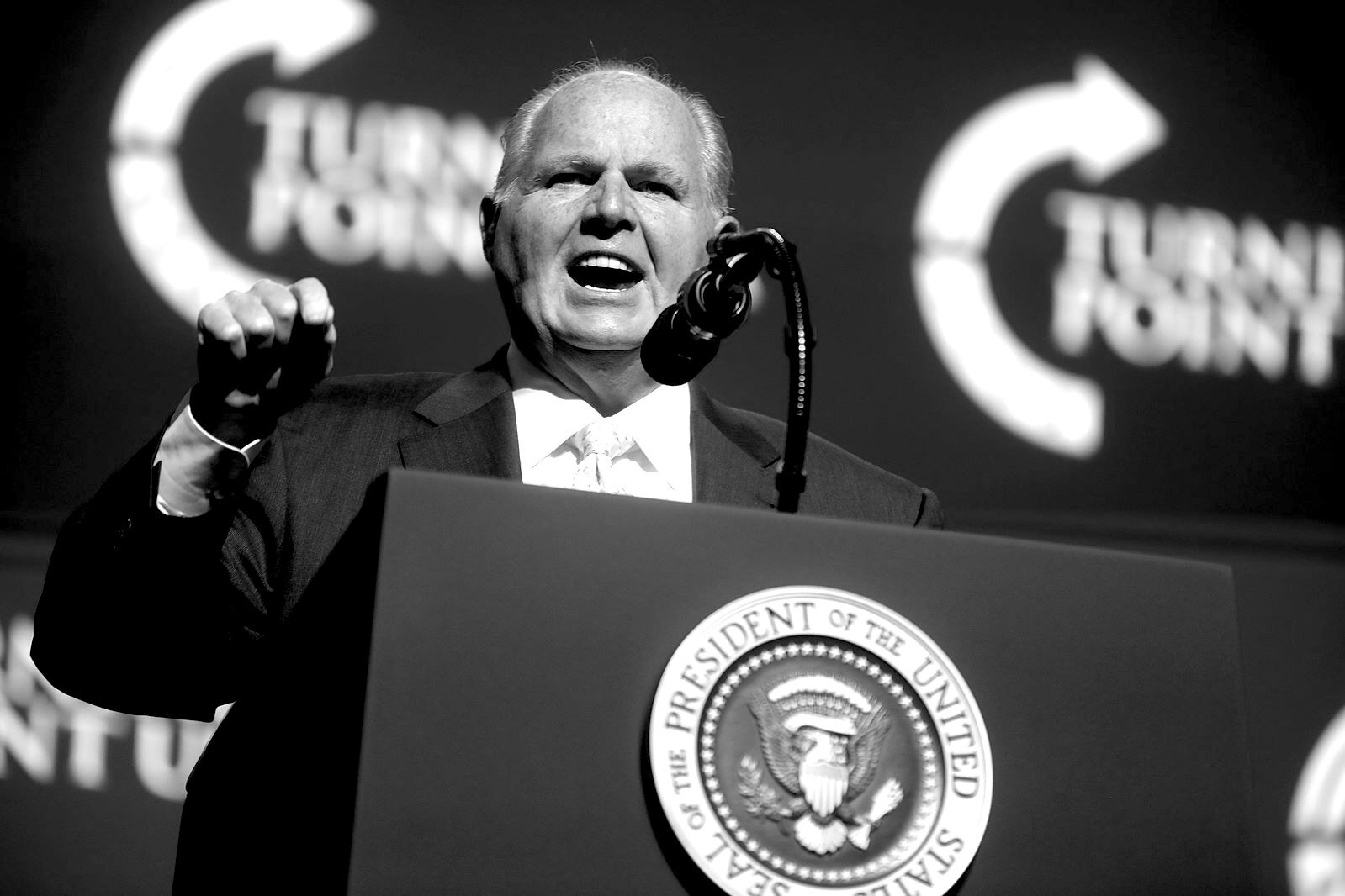 December 21, 2019 – Rush Limbaugh speaking with attendees at the 2019 Student Action Summit hosted by Turning Point USA at the Palm Beach County Convention Center in West Palm Beach, Florida. (Photo by Gage Skidmore | Wikimedia Commons)