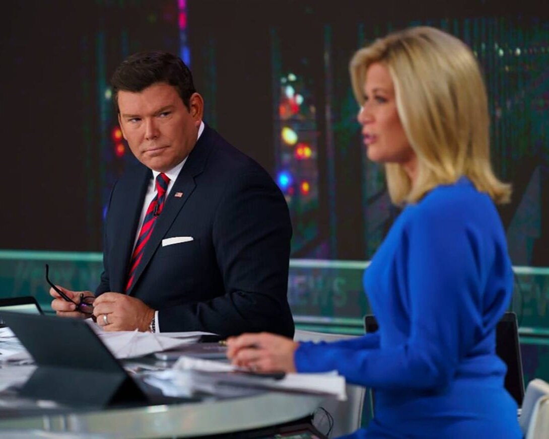 Bret Baier and Martha MacCallum anchoring for the Fox News Channel on Election Night, 2020. (Photo from Fox News)